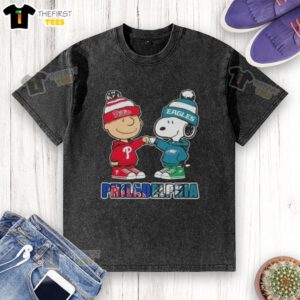 Pretty Charlie Brown fist bump with Snoopy, featuring Philadelphia City Sports Phillies and Eagles washed T-shirt design.