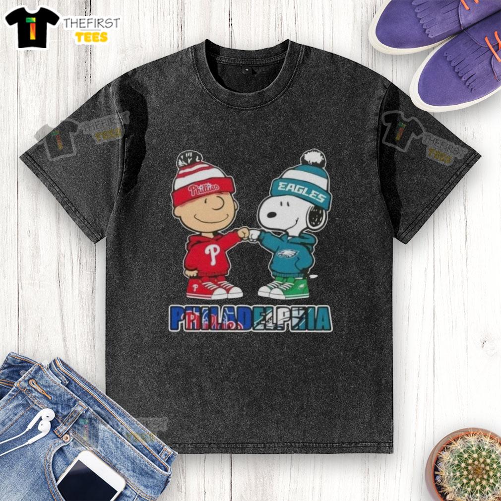 Pretty Charlie Brown fist bump with Snoopy, featuring Philadelphia City Sports Phillies and Eagles washed T-shirt design.