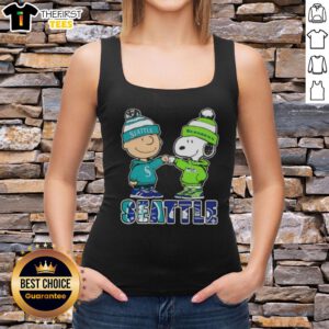 Pretty Charlie Brown fist bump with Snoopy in Seattle sports tank top for Mariners and Seahawks fans.
