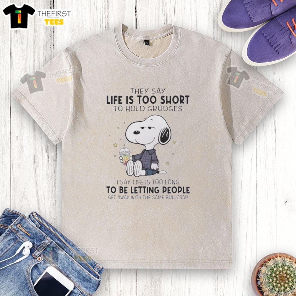 Alt Text: Pretty Peanuts t-shirt with the quote about grudges, perfect for casual wear and expressing positive vibes.
