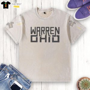 Pretty Warren Ohio rectangle text washed t-shirt in soft fabric, perfect for casual wear and showing local pride.