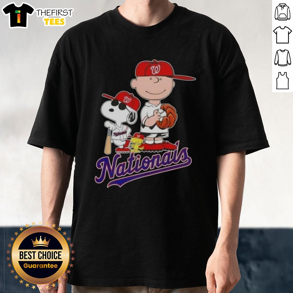 Alt Text: Pretty Washington Nationals X Peanuts Snoopy and Charlie Brown T-shirt featuring vibrant colors and playful design.