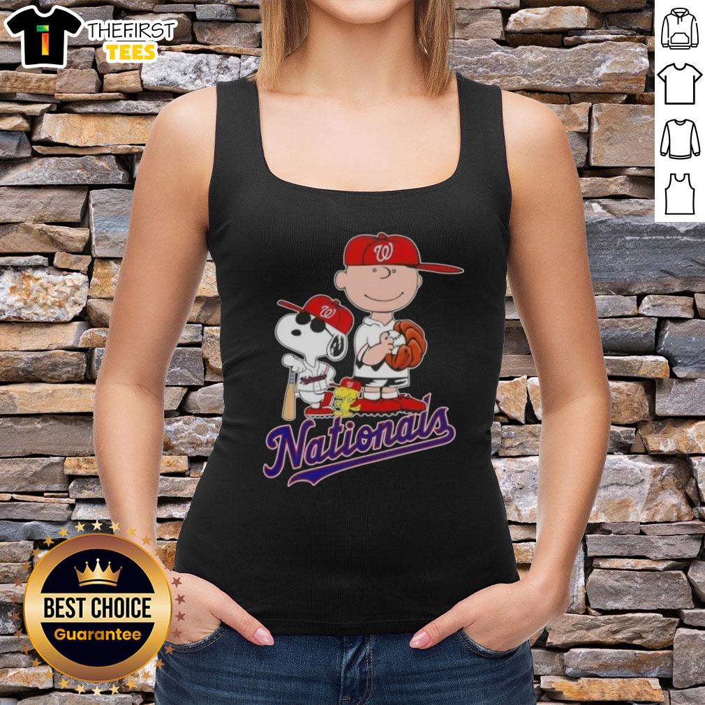 Pretty Washington Nationals X Peanuts Snoopy and Charlie Brown tank top featuring colorful graphics and a stylish design.
