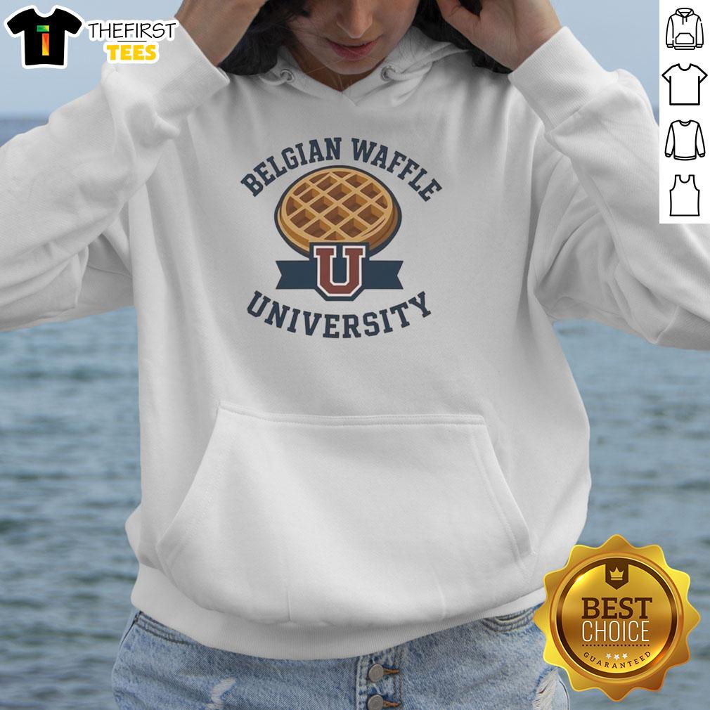 Top Belgian Waffle University logo hoodie, featuring a stylish design perfect for students and waffle lovers alike.