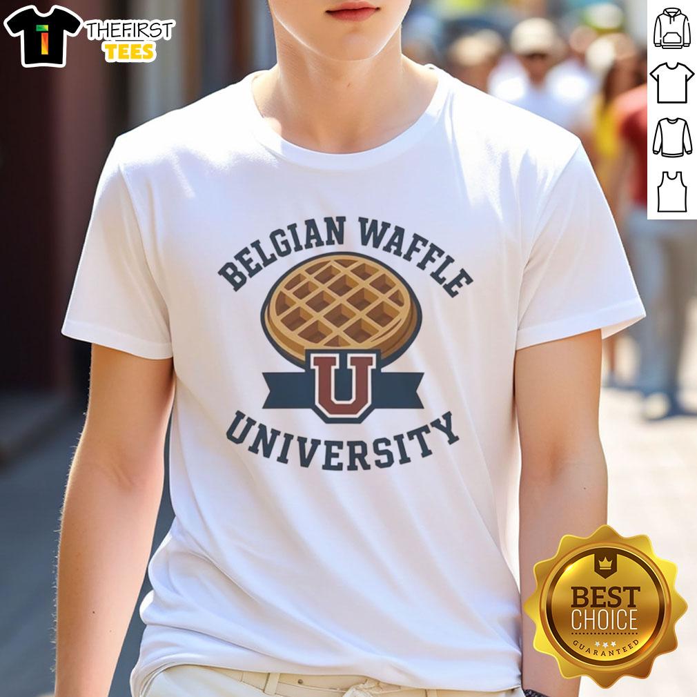 Top Belgian Waffle University Logo T-Shirt featuring a stylish design perfect for fans and students of the university.