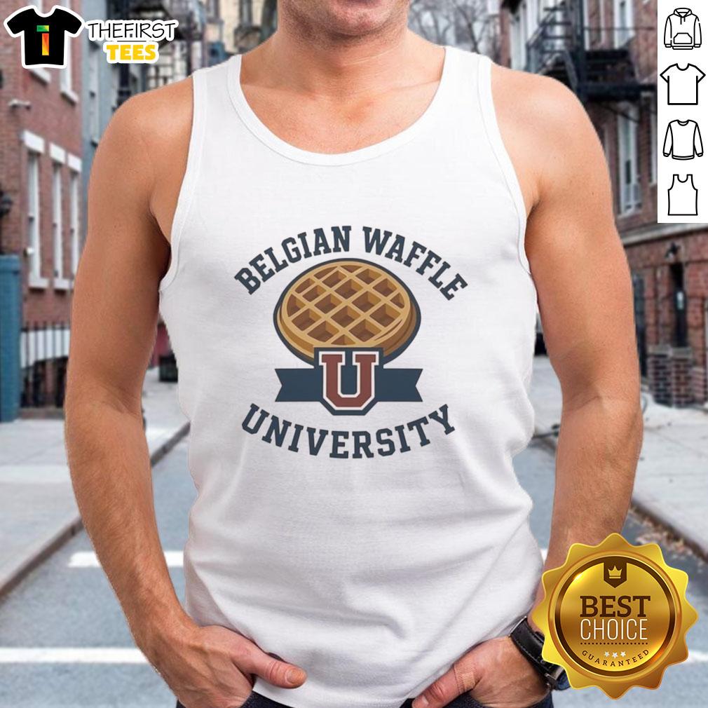 Top Belgian Waffle University logo tank top featuring a stylish design for students and waffle enthusiasts.