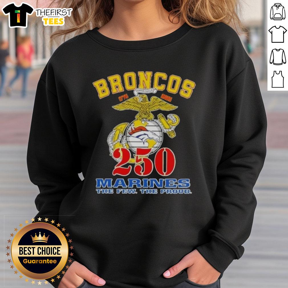 Top Denver Broncos X U.S.M.C 250th Birthday Celebration Sweatshirt featuring vibrant colors and unique design elements.
