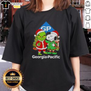 Alt Text: Top Georgia Pacific X Grinch and Snoopy Merry Christmas Ladies Tee featuring festive designs for holiday cheer.