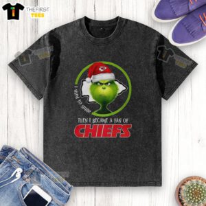 Top Grinch I Used To Smile Then I Became A Fan Of Chiefs washed t-shirt showcasing a fun, festive design for fans.
