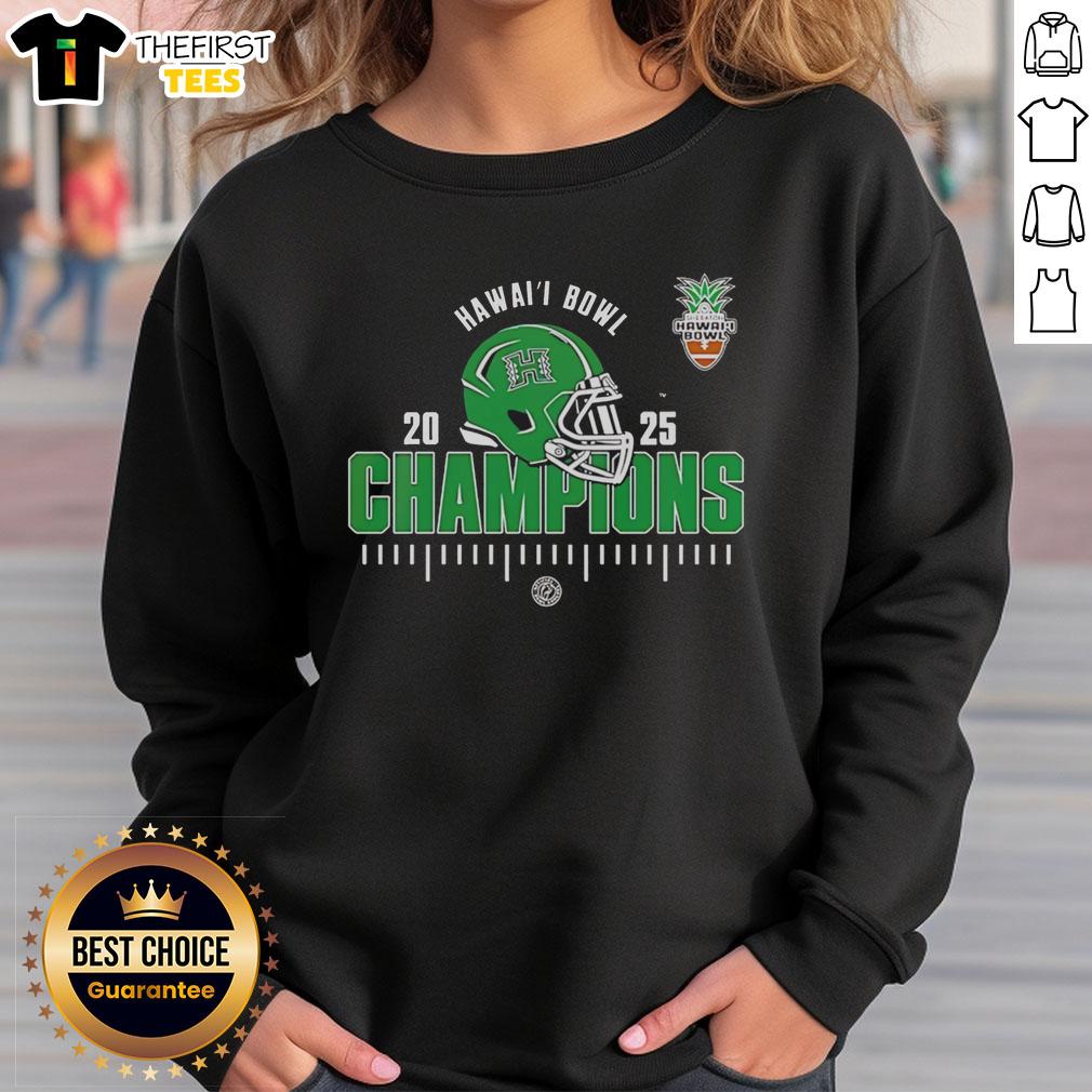 2025 Hawaii Rainbow Warriors NCAA Football Hawaii Bowl Champions sweatshirt in green with team logo.