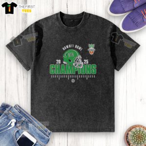 Alt Text: 2025 NCAA Football Hawaii Bowl Champions washed t-shirt featuring the Top Hawaii Rainbow Warriors logo and design.
