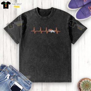 Top Heartbeat Denver Broncos Football Logo Graphic on a Washed T-Shirt, perfect for fans and casual wear.