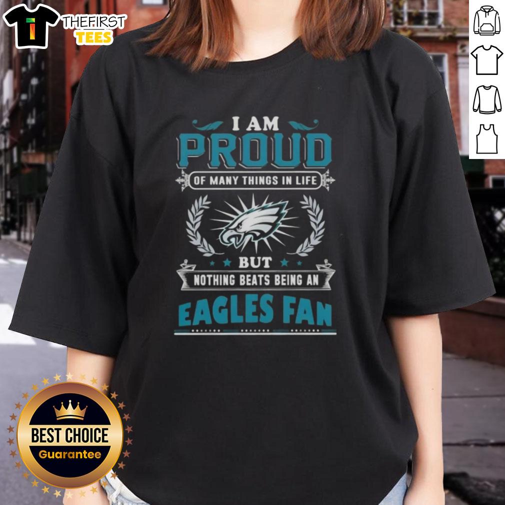 Philadelphia Eagles fan ladies tee showcasing pride in being an Eagles supporter, perfect for game day or casual wear.