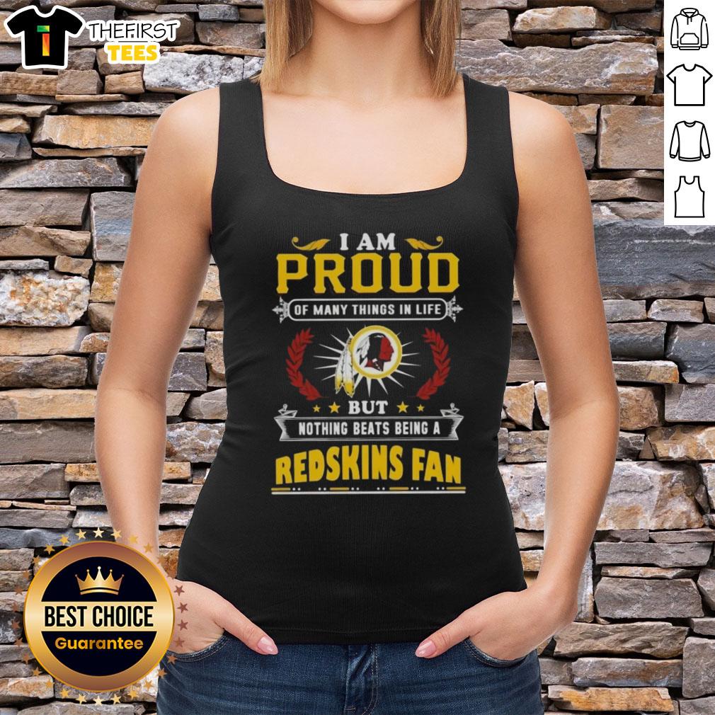 Female wearing a 'Proud Washington Redskins Fan' tank top, showcasing team spirit and pride in the NFL.
