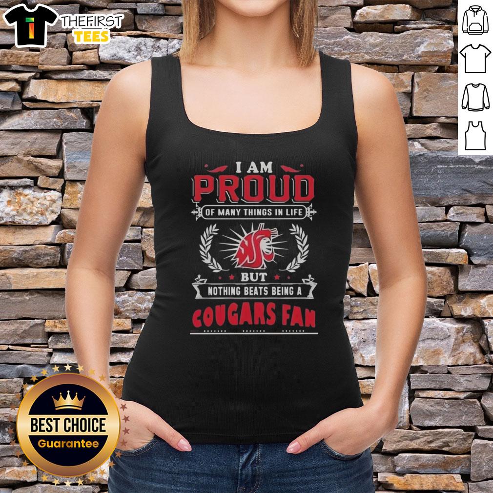 Washington State Cougars fan wearing a tank top proudly showcasing their team spirit and love for the Cougars.