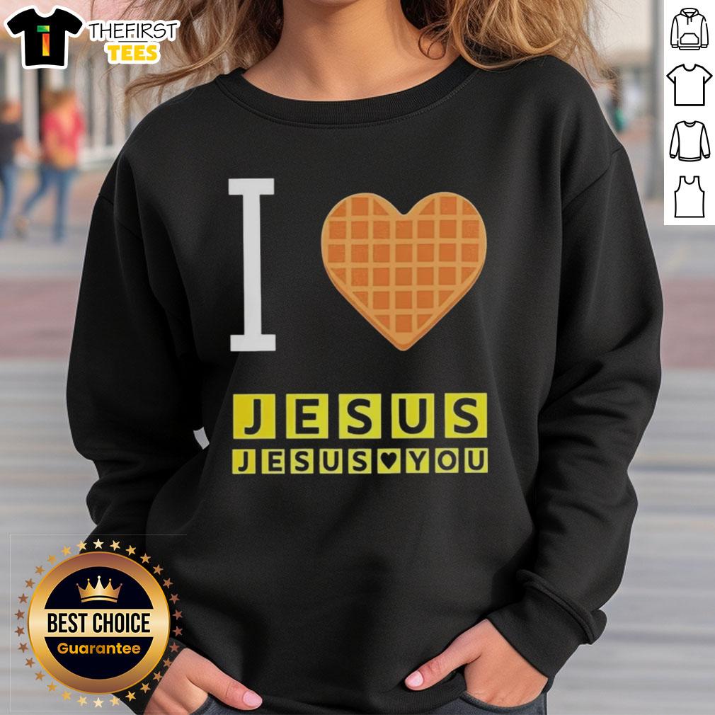 Cozy Top I Love Jesus And Jesus Loves You waffle heart sweatshirt in vibrant colors, perfect for faith-inspired fashion.