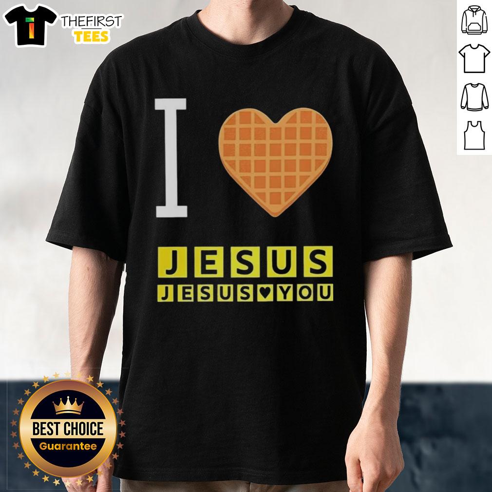 Top I Love Jesus And Jesus Loves You Waffle Heart T-Shirt design featuring a heart-shaped waffle and inspirational text.