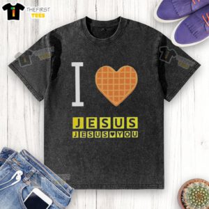 Alt Text: Top I Love Jesus and Jesus Loves You waffle heart washed t-shirt in soft fabric, perfect for casual faith-inspired wear.