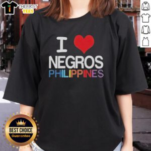 Stylish 'Top I Love Negros Philippines' ladies tee showcasing vibrant design for proud locals and tourists alike.