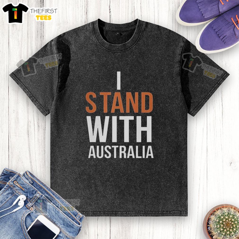 Top I Stand With Australia Pray For Bondi Australia Slogan Washed T-Shirt displayed on a neutral background.