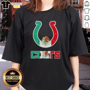 Stylish ladies' tee featuring the Indianapolis Colts football logo with a vibrant Mexican flag design.