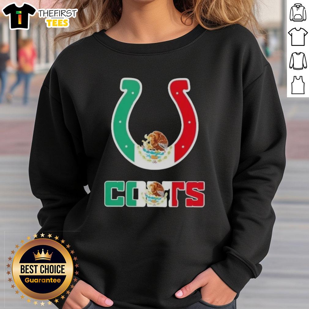 Top Indianapolis Colts football sweatshirt featuring a unique Mexican flag logo design, perfect for fans and collectors.