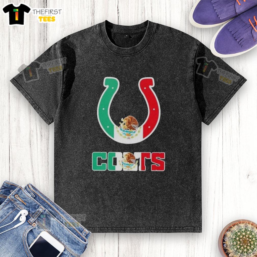 Top Indianapolis Colts football t-shirt featuring a vibrant Mexican flag logo design, perfect for fans and collectors.