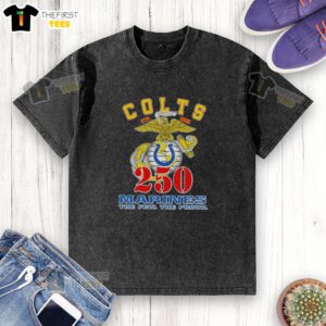 Top Indianapolis Colts X U.S.M.C 250th Birthday Celebration washed t-shirt featuring bold graphics and a vintage look.