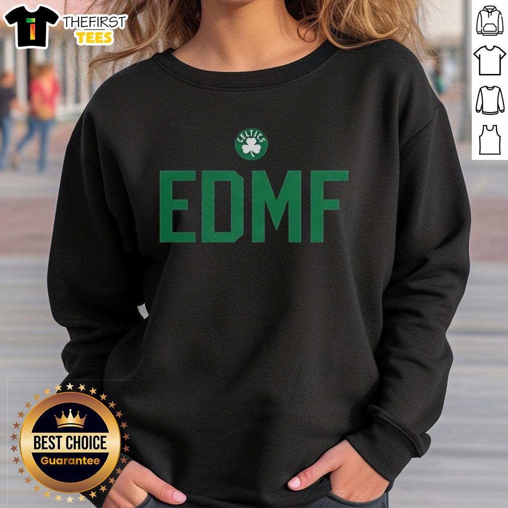 Top Jaylen Brown Boston Celtics NBA EDMF letter sweatshirt in green, showcasing team spirit and player pride.