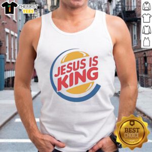 Top Jesus Is King Style Burger Logo Tank Top featuring a bold graphic design, perfect for casual summer wear.