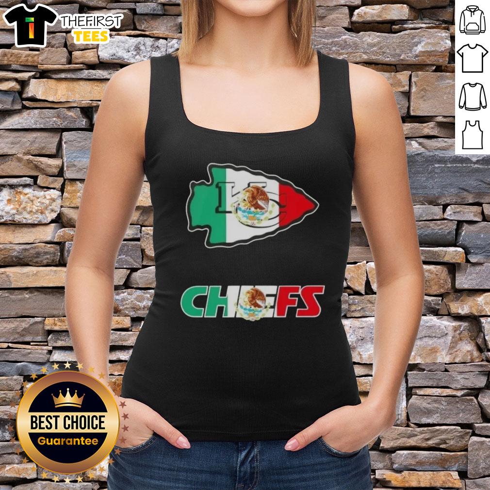 Top Kansas City Chiefs football tank top featuring a vibrant Mexican flag logo design for fans and sports enthusiasts.