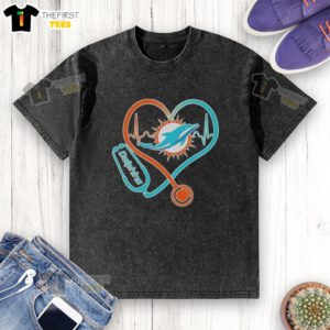Top Love Miami Dolphins stethoscope headphones fans washed t-shirt for stylish sports enthusiasts.