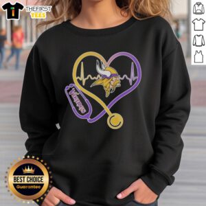 Cozy Minnesota Vikings sweatshirt featuring stethoscope headphones, perfect for fans and game day wear.