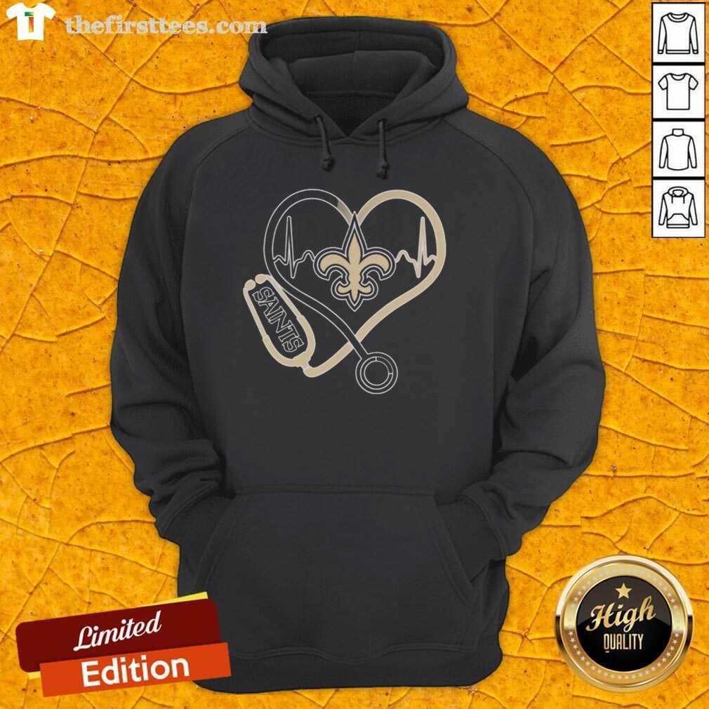 New Orleans Saints hoodie featuring stethoscope headphones, perfect for fans celebrating their team spirit.