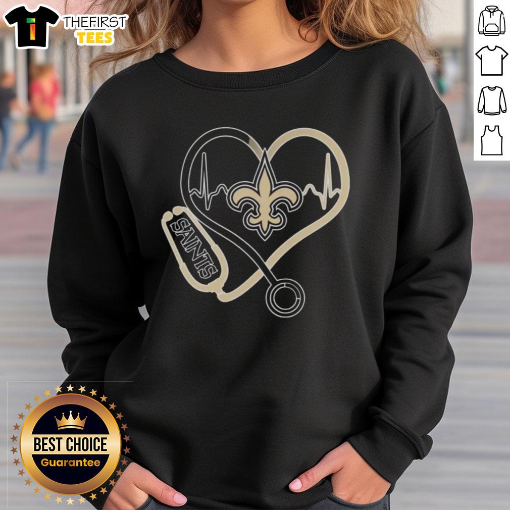 New Orleans Saints sweatshirt featuring stethoscope headphones for fans, perfect for game day warmth and style.