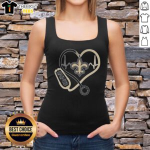 New Orleans Saints tank top featuring stethoscope headphones, perfect for fans showcasing team spirit and style.