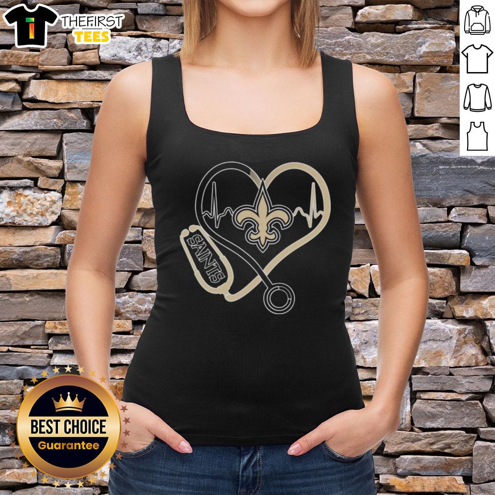 New Orleans Saints tank top featuring stethoscope headphones, perfect for fans showcasing team spirit and style.