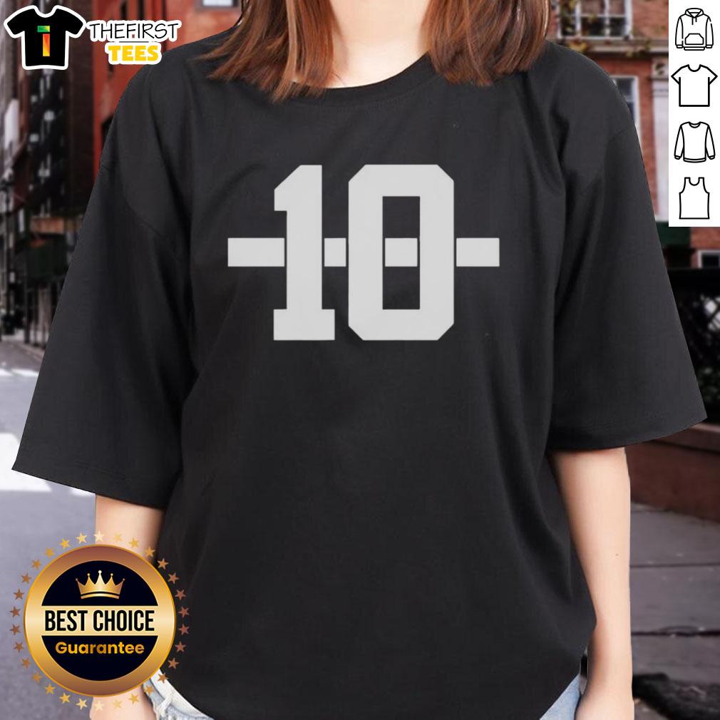 Alt Text: Top Marcel Reed Texas A&M Aggies Football Number 10 Stripe Ladies Tee featuring team colors and stylish design.
