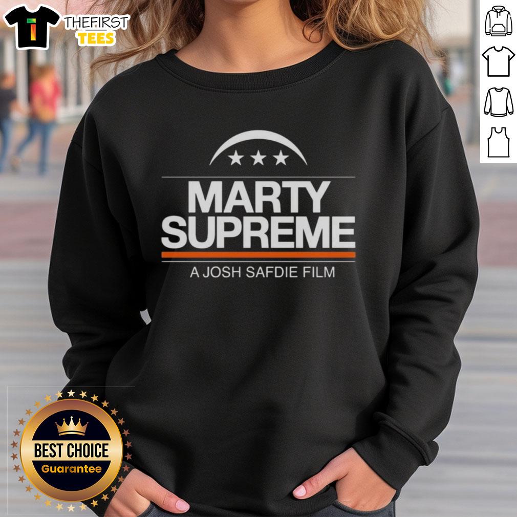 Alt Text: Top Marty Supreme 2025 Josh Safdie Film logo sweatshirt featuring bold graphics and stylish design.