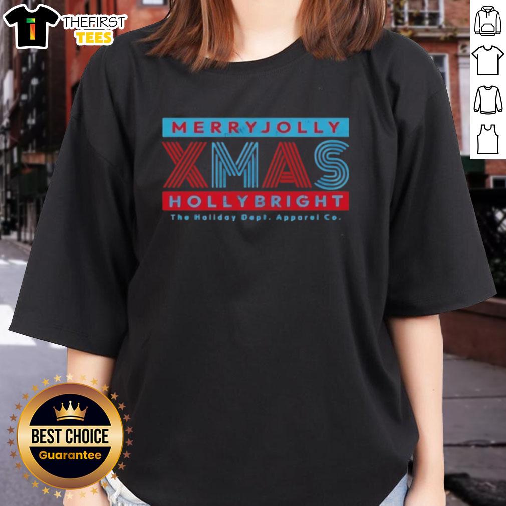 Top Merry Jolly Xmas Holly Bright Christmas Ladies Tee featuring festive colors and holiday graphics for women.