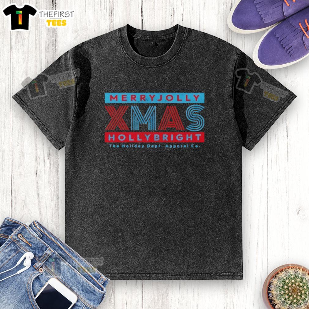 Top Merry Jolly Xmas Holly Bright Christmas washed t-shirt in festive red, perfect for holiday celebrations and casual wear.