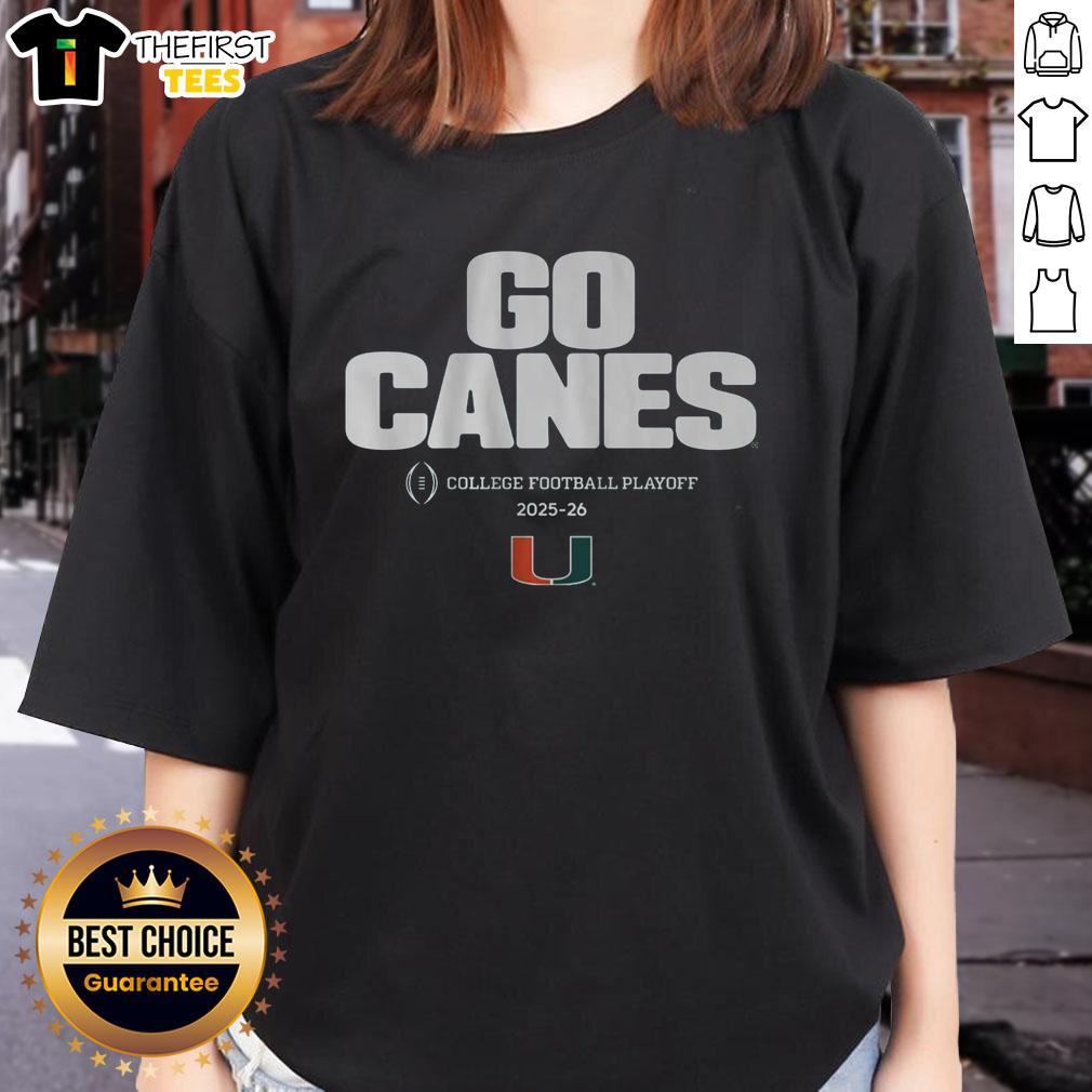 Top Miami Football 2025 CFP Team Slogan Ladies Tee featuring vibrant colors and stylish design for fans.