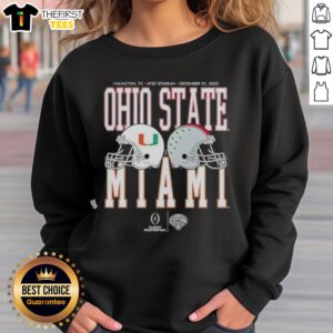 2026 Miami Hurricanes vs Ohio State Buckeyes playoff quarterfinal sweatshirt showcasing team logos and vibrant colors.