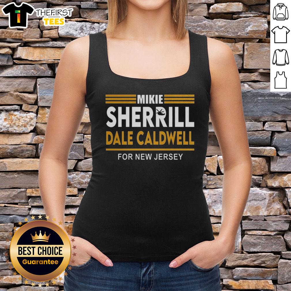 Top Mikie Sherrill Dale Caldwell for New Jersey Political Stripes tank top featuring a vibrant design and campaign logo.