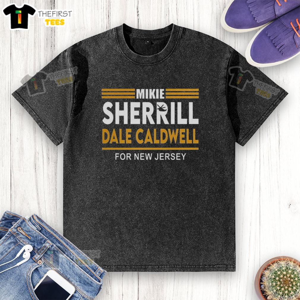 Top Mikie Sherrill Dale Caldwell New Jersey political stripes washed t-shirt, stylish design for supporters and fans.