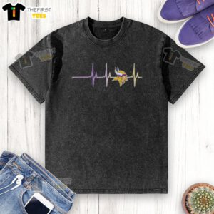 Top Minnesota Vikings NFL Heartbeat Washed T-Shirt in purple, showcasing team spirit and style for fans.