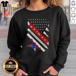 Top New England Patriots football sweatshirt featuring American flag design, perfect for fans and teachers alike.