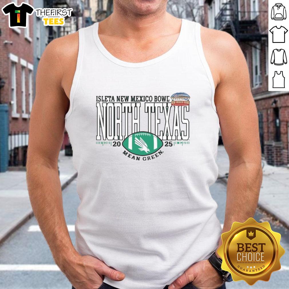 2025 Isleta New Mexico Bowl logo tank top featuring the North Texas Mean Green team design.