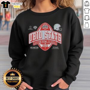 Ohio State Buckeyes 2025 Cotton Bowl CFP Quarterfinal black sweatshirt featuring team logo and stylish design.
