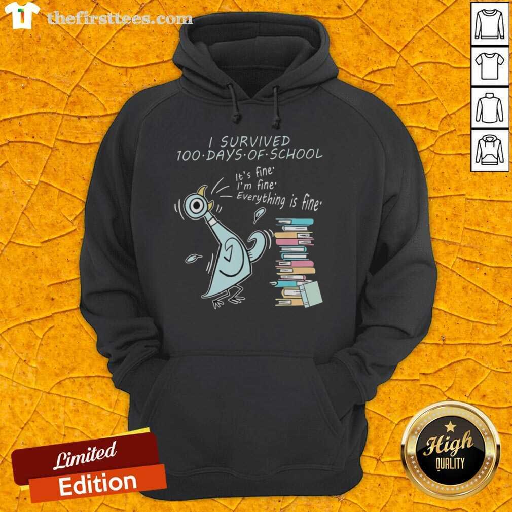 Alt Text: Cute pigeon wearing a 100 Days of School hoodie, celebrating the 100th day with style in a fun school-themed design.